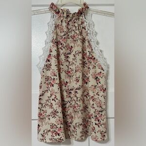 SHEIN Floral Lace Trim Top - Pink and Cream - Large